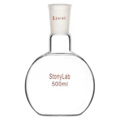 Afbeelding van StonyLab 500 ml vlakke bodem kookfles van glas met conische afdichting 24/40,