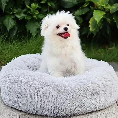 Afbeelding van MDDK DY Zacht en wasbaar kattenbed, donutdesign, diameter 70 cm, met antislip onderkant, pluche slaapmand voor kleine grote honden, kattenkussen, lichtgrijs