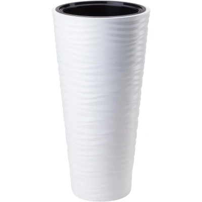 Afbeelding van Witte plastic bloempot Sahara plantenbak 78,5 cm met binnenvoering