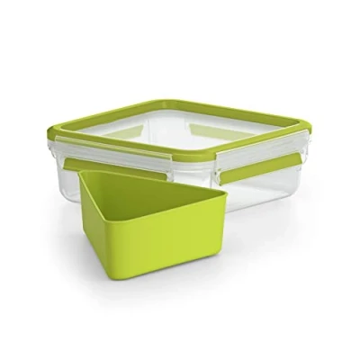 Afbeelding van Emsa Lunchtrommel met praktisch inzetstuk en deksel, lunchbox, volume: 0,85 liter, transparant/groen, Clip &amp; Go, 518104