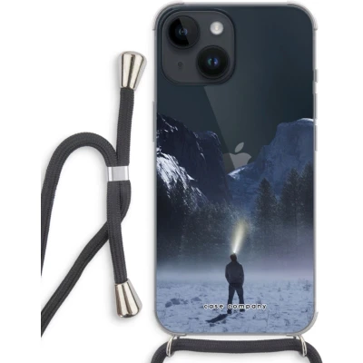 Afbeelding van Case Company® hoesje met Koord geschikt voor iPhone 14 Wanderlust Telefoonhoesje Zwart Extra Bescherming aan alle Kanten en Over de Schermrand