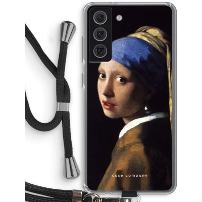 Afbeelding van hoesje met Koord geschikt voor Samsung Galaxy S21 FE The Pearl Earring Telefoonhoesje Zwart Bescherming aan alle Kanten en Over de Schermrand
