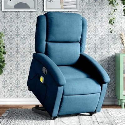 Image de vidaXL Fauteuil de massage inclinable Bleu Velours3204321