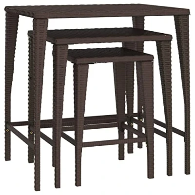 Afbeelding van Tafeltjesset 3 st poly rattan bruin