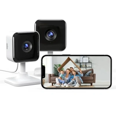 Afbeelding van GNCC 2 stuks 1080p beveiligingscamera voor binnen, thuis, bewegingsdetectie, geluidsdetectie, bidirectionele audio, nachtzicht, real time waarschuwing, SD en cloud, 2,4 G wifi