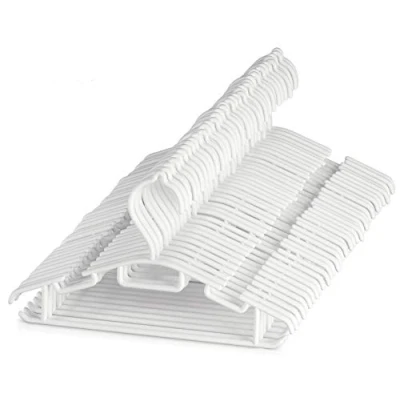 Afbeelding van 60 kleerhangers voor babykleding van kunststof, duurzaam, baby&#039;s, effen, antislip, broek of rokje, kleine kinderen, wit, 30 cm