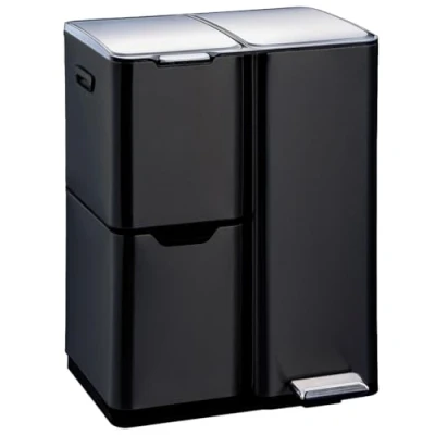 Afbeelding van HAJA pedaalemmer, afvalscheiding, recycling, 60 l (13 + 17 30 l), roestvrij staal, zwart, met emmer