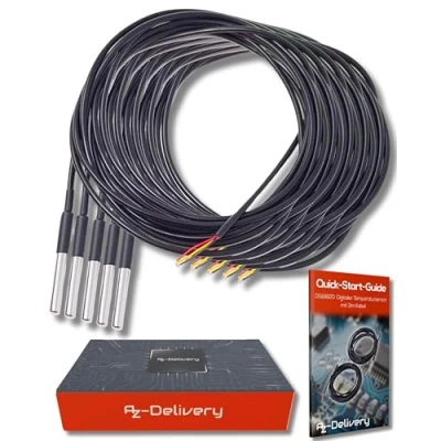 Afbeelding van AZDelivery 5 x 3m Kabel DS18B20 Digitale Roestvrij Staal Temperatuursensor, Waterdicht compatibel met Arduino en Raspberry Pi Inclusief E Book!