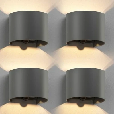Afbeelding van ledscom.de RUNEL Wandlamp voor buiten, IP65, up/downlight, bewegingsmelder, antraciet, mat, rond, 1 x G9 max. 10 W, 4 stuks