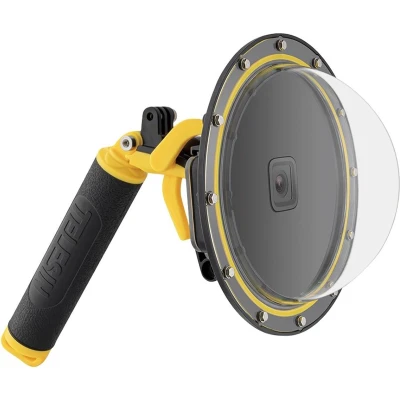 Afbeelding van Telesin Waterdichte GoPro Dome — Behuizing voor Hero 9 / 10 11 12 Ideaal split level beelden Inclusief drijvende bobber, polsbandje en schoonmaakset Zwart/Geel
