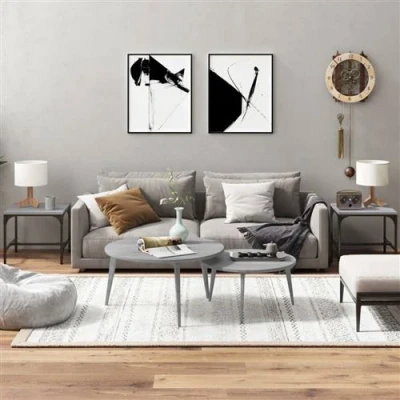 Afbeelding van Bijzettafels 2 st 40x40x35 cm bewerkt hout grijs sonoma eiken
