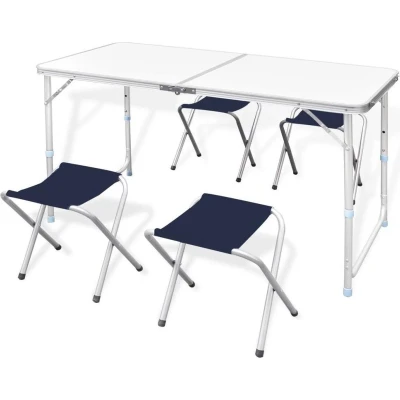 Afbeelding van Campingtafel inklapbaar en verstelbaar aluminium 120 x 60 cm 4 stoelen