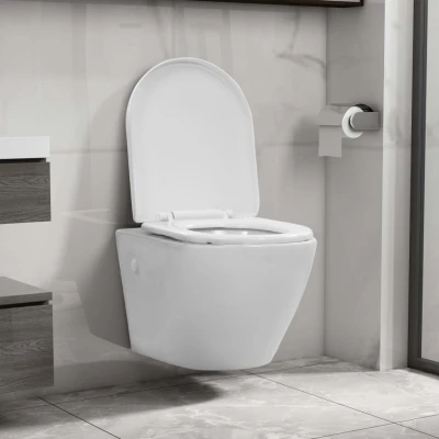 Afbeelding van Hangend toilet randloos keramiek wit