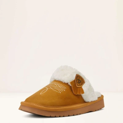 Afbeelding van ARIAT Jackie Square Toe Warm Soft Echt Suède Indoor Outdoor Slippers met Pluche Kraag, Chestnut, 6