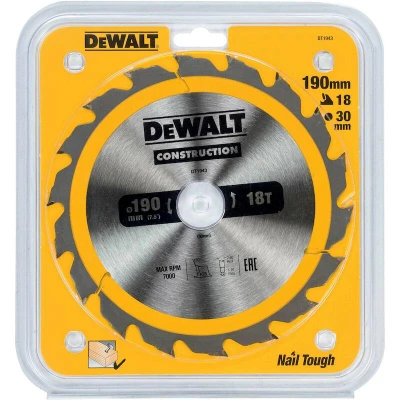 Afbeelding van DeWalt DT1943 Cirkelzaagblad 190 x 30 18T Hout (met nagels)