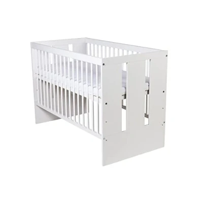 Afbeelding van Kmbaby Kinderbed Paulus wit 120 x 60 cm met matras en lattenbodem babybed 3 niveaus in hoogte verstelbaar gelakt grenenhout MDF