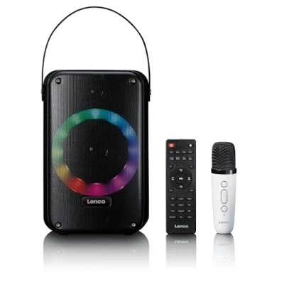 Afbeelding van Lenco BTC 060BK karaoke set met Bluetooth®, oplaadbare batterij, draadloze microfoon en