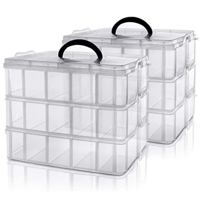 Afbeelding van Kurtzy 3 Laags Helder Transparant Stapelbare Plastic Opslag Doos (Dubbel Pak) Aanpasbare Compartimenten Slots Maximaal 30 Container Voor en Organisatie van Speelgoed