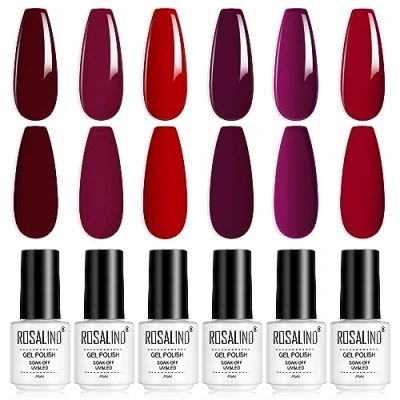 Afbeelding van ROSALIND Gel Nagellak Set Rode kleuren Kleur, Soak Off UV LED Polish Kit 6 x 7ml, Gelnagel Starterset Manicure Nail Art Professionele