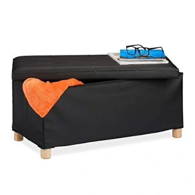 Afbeelding van Relaxdays Bank, met ruimte, kunstleer, gevoerd, ingang, slaapkamer, kist HlP: 35 x 76 37 cm, zwart
