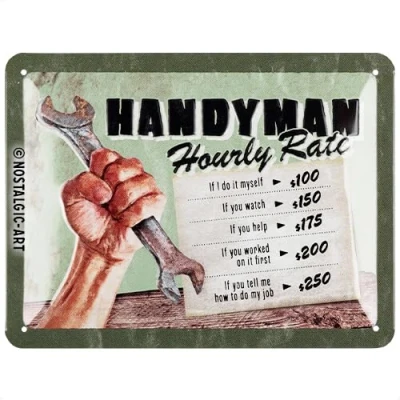Afbeelding van Metalen Bord 15 x 20 cm Handyman Hourly Rate