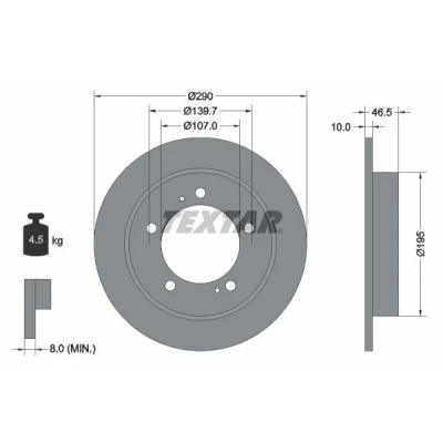 Afbeelding van TEXTAR PRO 92066003 Remschijf 290 10 05/07 139,7 volledig Gecoat Zonder wielbevestigingsbout, wielnaaf SUZUKI: Jimny Off Road