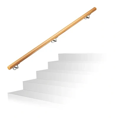 Afbeelding van Relaxdays trapleuning hout wandmontage natuurlijk universeel houten leuning 42 mm 1500