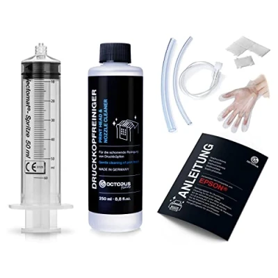 Afbeelding van Octopus Nozzlereiniger, printerkopreiniger, compatibel met Epson printkoppen slangadapters (250 ml)