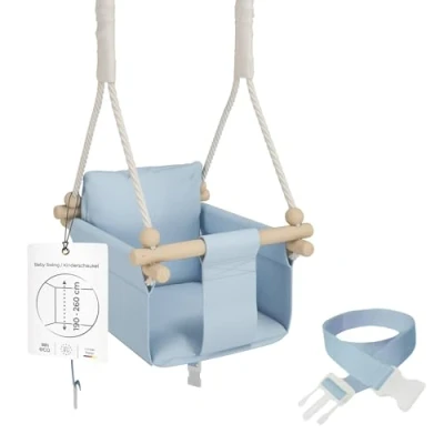 Afbeelding van MAMOI® schommel Baby hout + VEILIGHEIDSGORDEL set voor kinderen binnen CE 100% ECO Made in EU