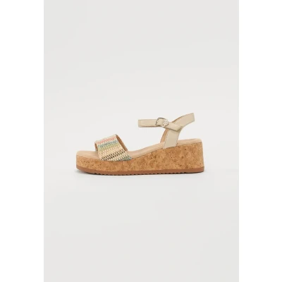 Afbeelding van TOM Tailor Sandalen met sleehak, Dames, Maat: 39, Cream/multi coloured Textiel/ synthetisch