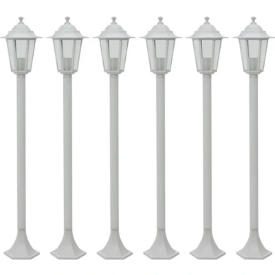 Afbeelding van Paalverlichting voor tuin E27 110 cm aluminium wit 6 st