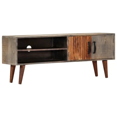 Afbeelding van Tv meubel 130x30x46 cm massief ruw mangohout grijs