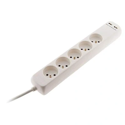 Afbeelding van Stekkerdoos 5 stopcontacten 16 A 2P+T met 2 x USB in 2,1 kabel H05VV F 3G1 mm² 1 m Zenitech