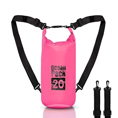 Afbeelding van Droge tas, Waterdichte rugzak, rolsluiting en schouderriem, telefoonhoes heuptas voor zee boot vissen rafting strand watersport, Roze, tas