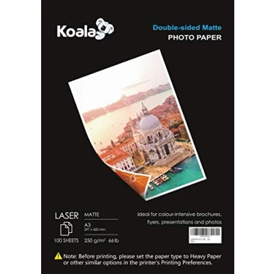 Afbeelding van KOALA Dubbelzijdig mat fotopapier voor laserprinters, A3, 250 g/m², 100 vellen. Geschikt het afdrukken van foto&#039;s, brochures, certificaten, boekjes, flyers, kalenders, kaarten