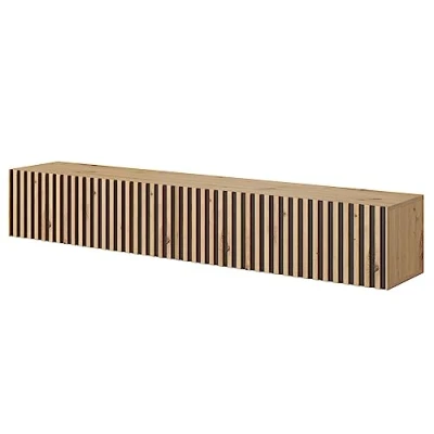 Afbeelding van Selsey Telire RTV kast 175 cm eiken artisan latten met zwarte inzet