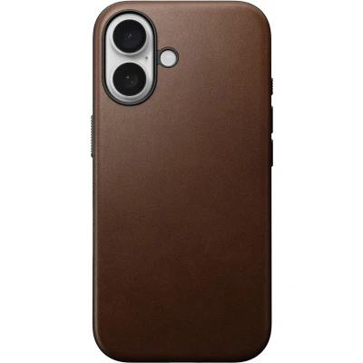 Afbeelding van Nomad Hoesje Geschikt voor Apple iPhone 16 Modern Leather Case Compatibel met MagSafe en Draadloos Opladen Back Cover Echt Leer Bruin