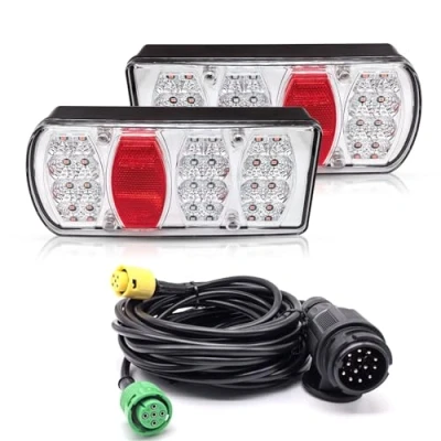 Afbeelding van AOJO 13 polige waterdichte led aanhangerlichtset, pol, 12 V, 24 volt met 5 m kabels, E mark, 7 functies