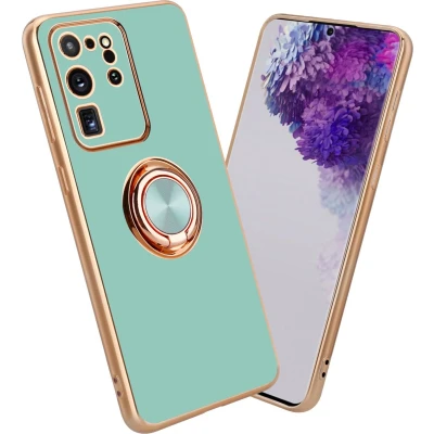 Afbeelding van Cadorabo Hoesje geschikt voor Samsung Galaxy S20 ULTRA in Glossy Turquoise Goud met ring Beschermhoes van flexibel TPU silicone Case Cover camerabescherming en magnetische autohouder