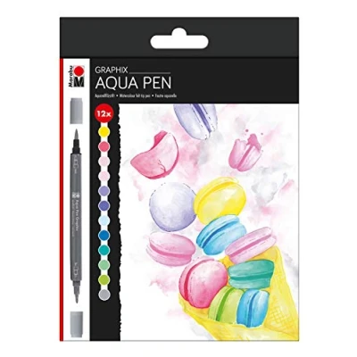 Afbeelding van Marabu Aqua Pen Graphix Ice Baby viltstiften, glanzend, inkt op waterbasis, dubbele punt, voor aquarel, kleurrijk, eenheidsmaat