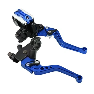 Afbeelding van 2 stuks verstelbare rem en koppelingshendels, Keenso 7/8 inch universele motorrem hoofdcilinder koppelingstankhendels voor motorfiets (blauw)