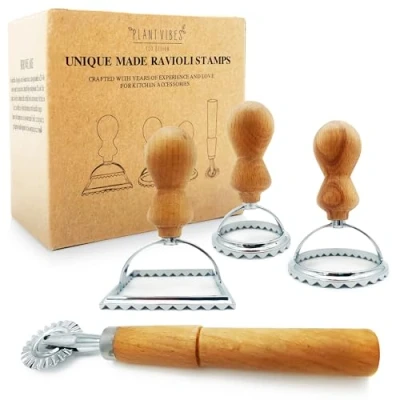 Afbeelding van Plantvibes Ravioli Cutter Set van 3, Traditionele Stempels met houten handvat, Comfortabel en gemakkelijk, Maker ideaal voor zelfgemaakte Pasta