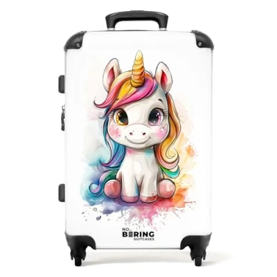Afbeelding van NoBoringSuitcases.com® Koffer groot Rolkoffer lichtgewicht Witte eenhoorn met kleurrijke manen en verfspatten Reiskoffer 4 wielen Grote trolley XL 20 kg bagage