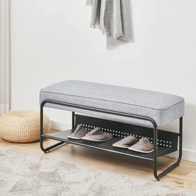 Afbeelding van Schoenenbank Lillehammer 90x37x42 cm zwart en grijs [en.casa]
