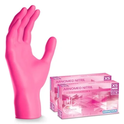Image de ARNOMED gants jetables rose, nitrile taille XS, gant jetable 200 pièces (2 boîtes), en non poudrés &amp; sans latex, cuisine, a usage unique S, M, L XL