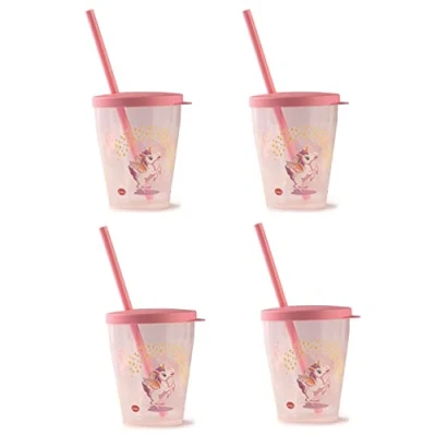 Afbeelding van Snips Set van 4 rietjes, 0,385 l, rietjesglas, kinderglas, eenhoorndecoratie, gemaakt in Italië, 0% BPA