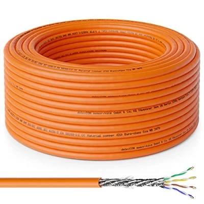Afbeelding van deleyCON 10 m CAT.7 harde koperen installatiekabel, S/FTP PIMF, netwerkkabel, LAN kabel, ethernet, gegevens, Gigabit CAT7, Gbit 1000 MHz, LSZH, halogeenvrij, DoP GHMT gecertificeerd