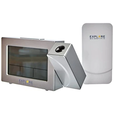 Afbeelding van Explore Scientific RPW3008, projectieklok met radiografische tijd en weersvoorspelling, dubbel alarm, inclusief binnentemperatuursensor, wit