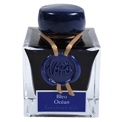 Afbeelding van Jacques Herbin 15018JT Een fles glitterinkt goud 1670 voor vulpen, roller, glazen veer en penhouder, 50 ml, oceaanblauw