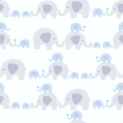 Afbeelding van OLIFANTJES BEHANG Kinderkamer blauw grijs wit A.S. Création Little Love